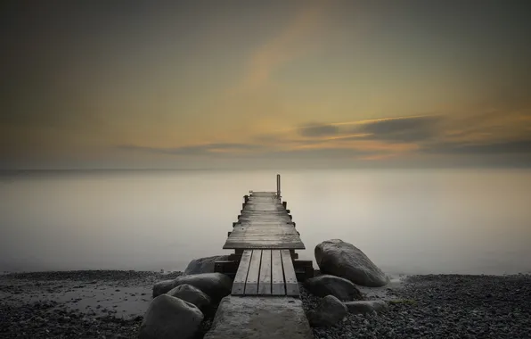 Sea, landscape, sunset, bridge