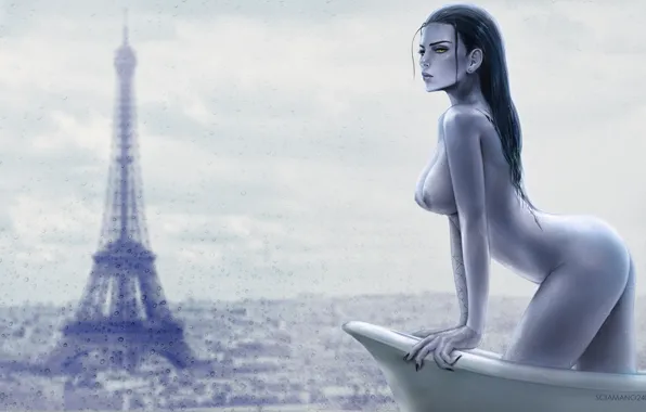 Paris, Chest, Figure, The city, The game, Wet, Body, Window