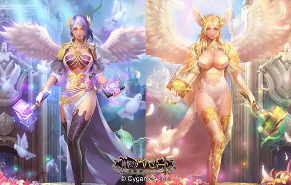 Girl, weapons, bird, wings