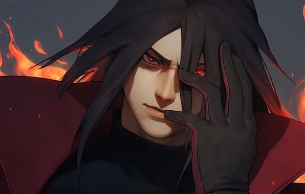Look, fire, hand, art, guy, Naruto, glove, Power Uchiha