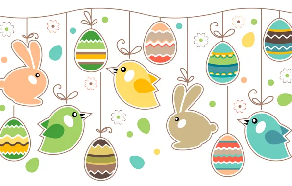 Picture eggs, Easter, rabbits, birds