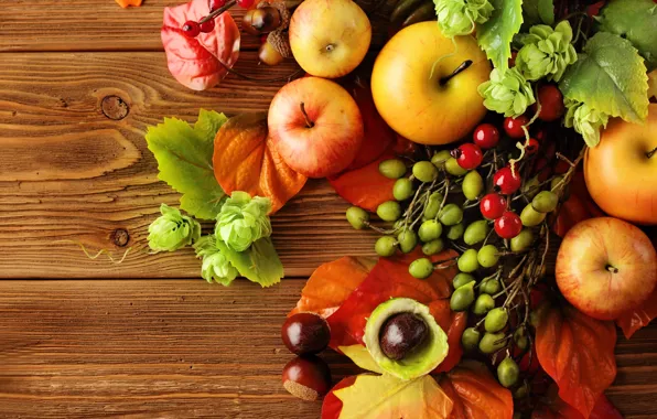 Picture autumn, leaves, apples, still life, autumn, leaves, fruit, still life