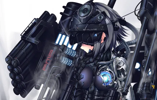 Girl, weapons, costume, cyborg, art, Ugume