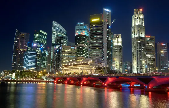 Picture night, the city, river, Singapore, his night-glow of the city