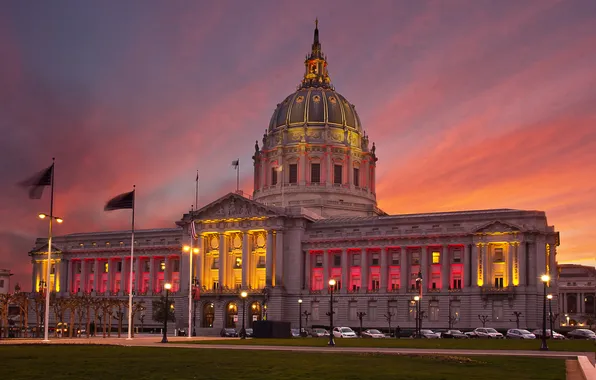 Picture the building, backlight, San Francisco, twilight, City hall