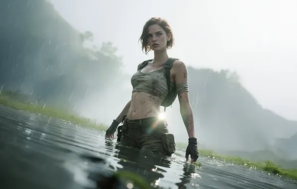 Picture girl, river, adventurer, fearless, jungle