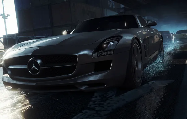 Picture race, lights, Mercedes-Benz, AMG, SLS, expensive, need for speed most wanted 2012