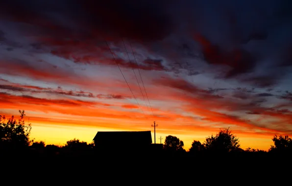 Picture the sky, landscape, nature, dawn, silhouette