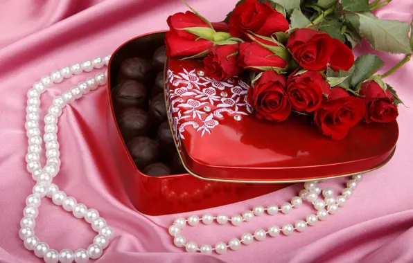 Picture decoration, love, flowers, gift, heart, rose, food, chocolate