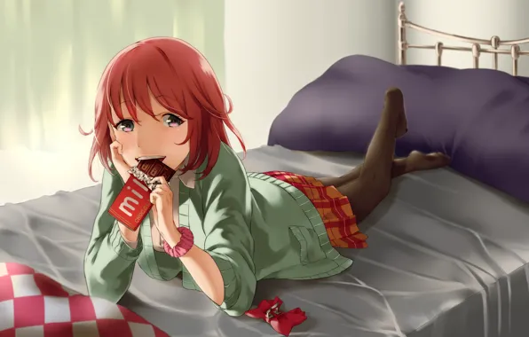 Girl, Chocolate, Smile, Bed, Art, Keidai