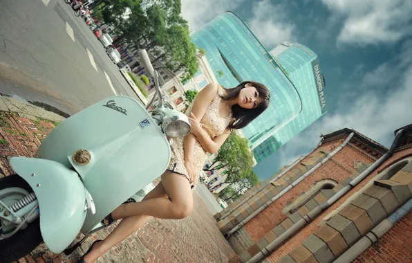 Girl, the city, motorcycle