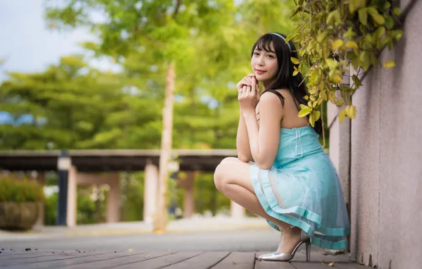Girl, pose, Asian, cutie, bokeh, dress