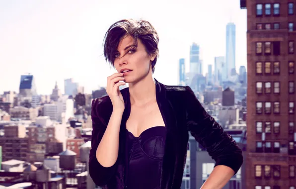 Roof, the city, pose, model, home, makeup, brunette, hairstyle