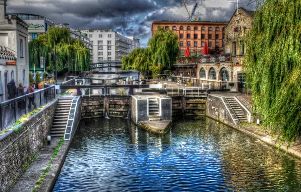 Clouds, trees, bridge, London, home, treatment, channel, UK