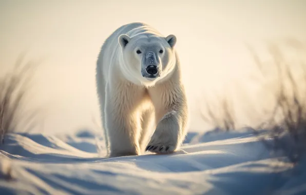 Winter, light, snow, nature, bear, the snow, shadows, walk