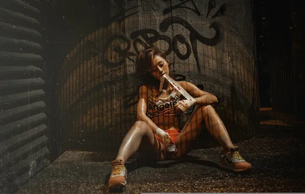 Girl, fatigue, hair, shorts, figure, bandages, blood ligation