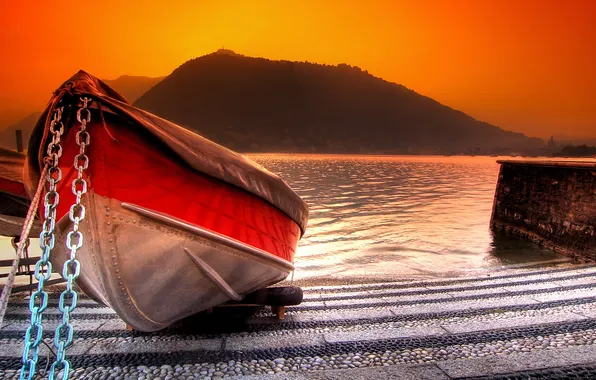 Landscape, sunset, boats