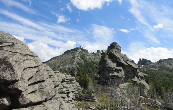 Summer, the sky, clouds, mountains, nature, rocks, blue, Russia