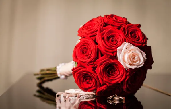 Flowers, roses, bouquet, ring, red