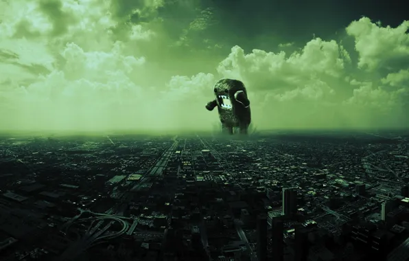 City, green, big, clouds, domo
