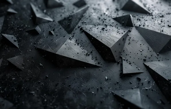 Abstraction, the dark background, triangles, pyramid, graphite, geometry, crumbs, abstract background