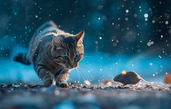 Cat, cat, glare, mouse, hunting