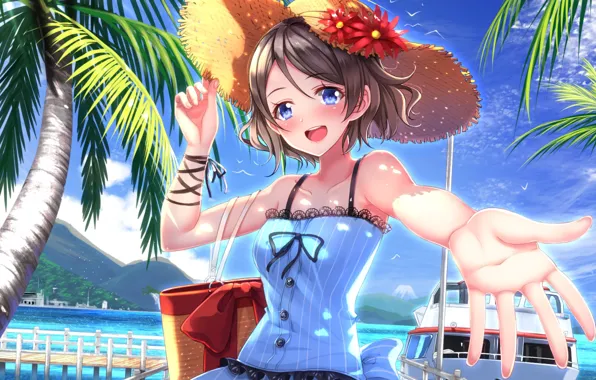 Picture sea, water, girl, yacht, Panama, anime, art, Love Live