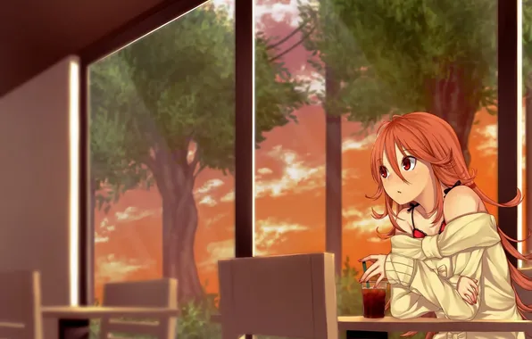 Girl, trees, glass, anime, art, mikazuchi Zeus, usuta sumire, Tokyo 7th Sisters