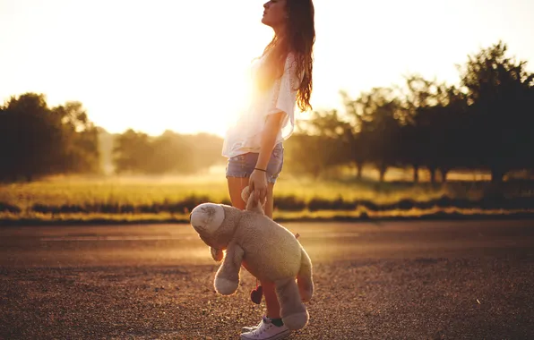 Picture road, girl, bear