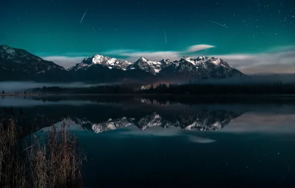 Light, Clouds, Blue, Galaxy, Milky Way, Lake, Long, Comet