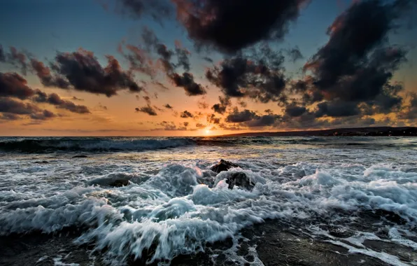Picture sea, wave, sunset, shore
