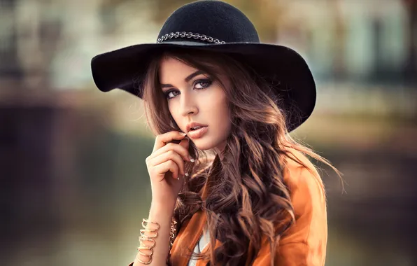 Look, pose, background, model, hand, portrait, hat, makeup