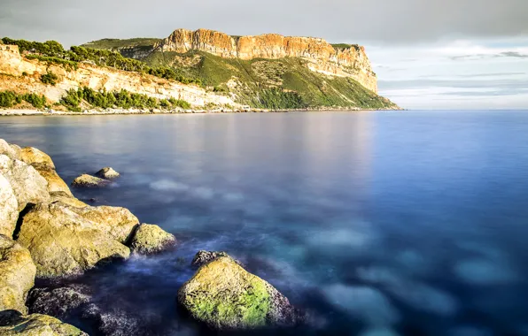 Picture sea, the sky, clouds, rock, stones, Cape