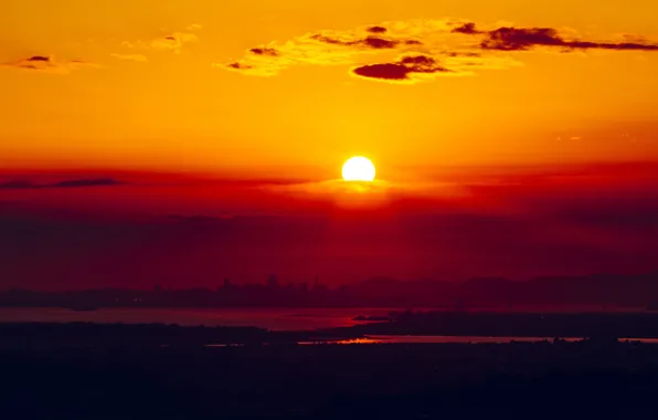 The sky, sunset, the city, panorama