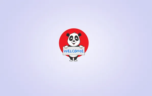 Picture smile, the inscription, plate, minimalism, Panda, light background, welcome, panda