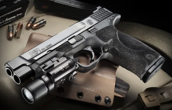 Gun, weapons, flashlight, Smith &amp; Wesson, M&amp;P