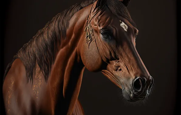 Look, face, decoration, the dark background, horse, horse, graphics, portrait