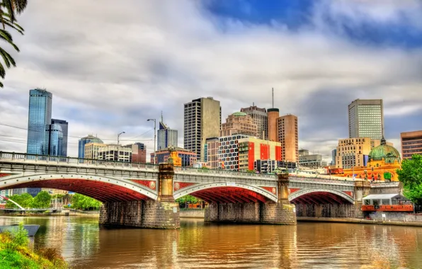 Picture bridge, the city, river, the building, Australia