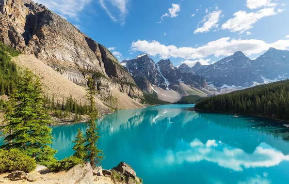 Forest, lake, Canada, landscape, lake, Banff National park, Moraine