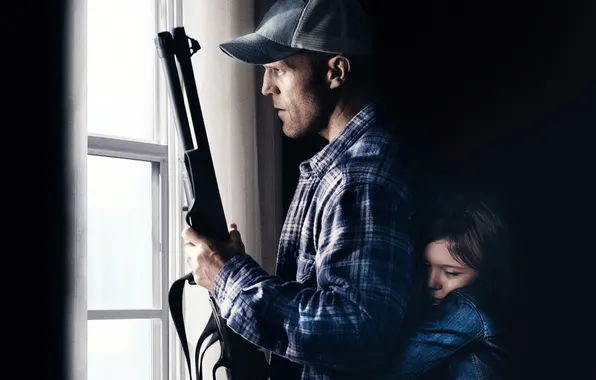 Picture weapons, window, father, cap, shotgun, Homefront, Jason Statham, daughter