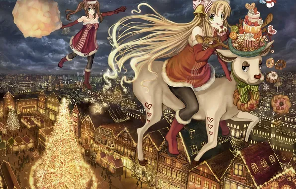 The city, deer, Christmas