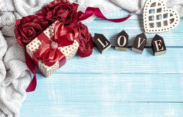 Love, flowers, holiday, box, gift, the inscription, cubes, heart