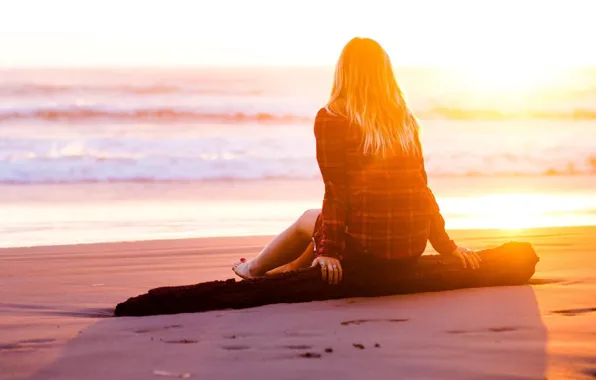 Picture waiting, sun, beach, sea, sunset, blonde, sand, feeling