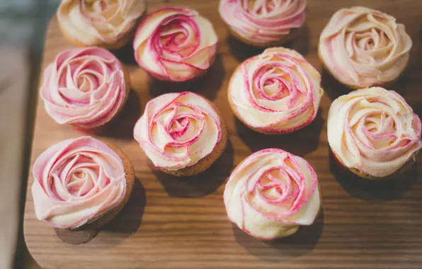Roses, cream, cakes, cupcakes