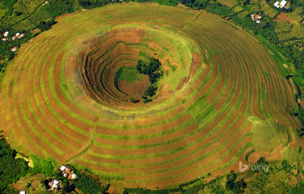 Field, home, the volcano, crater, terrace, Uganda, Kisoro
