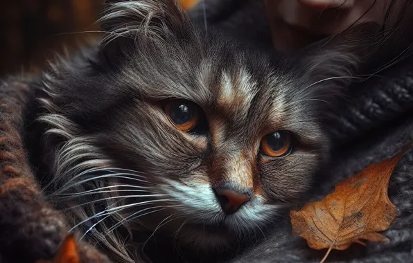 Sadness, autumn, cat, cat, look, girl, face, pose