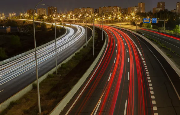 Picture Spain, Madrid, Light trails, M-40 Highway