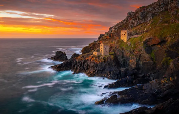 Sea, wave, clouds, light, sunset, stones, rocks, shore