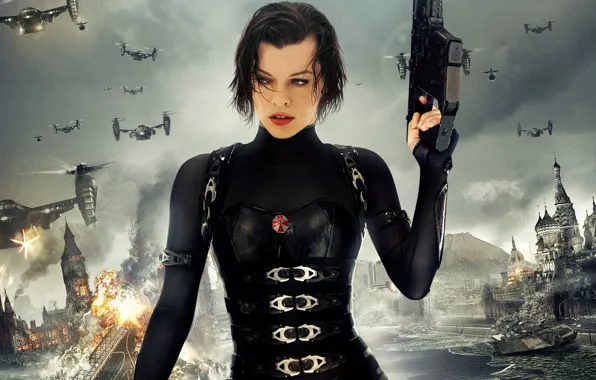 Picture the explosion, zombies, Milla Jovovich, Milla Jovovich, Resident Evil Retribution, Resident evil Retribution