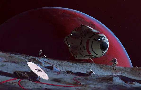 Planet, astronaut, antenna, camera, Phobos Relay